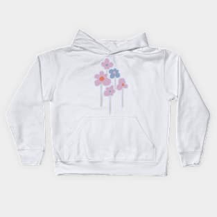 Purple, blue and orange flowers over purple background Kids Hoodie